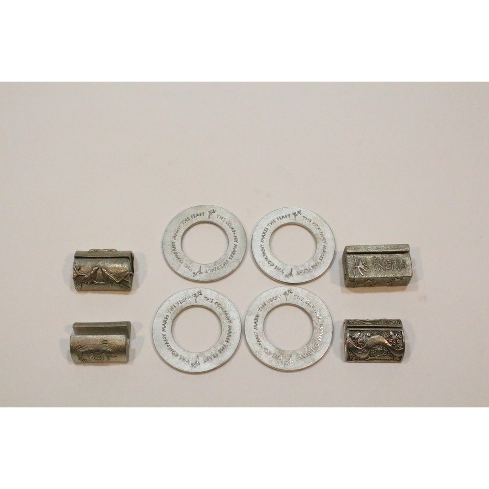 Vilmain Klinger Lot of 4 Metal Napkin Rings + 4 Card Holders Made in USA